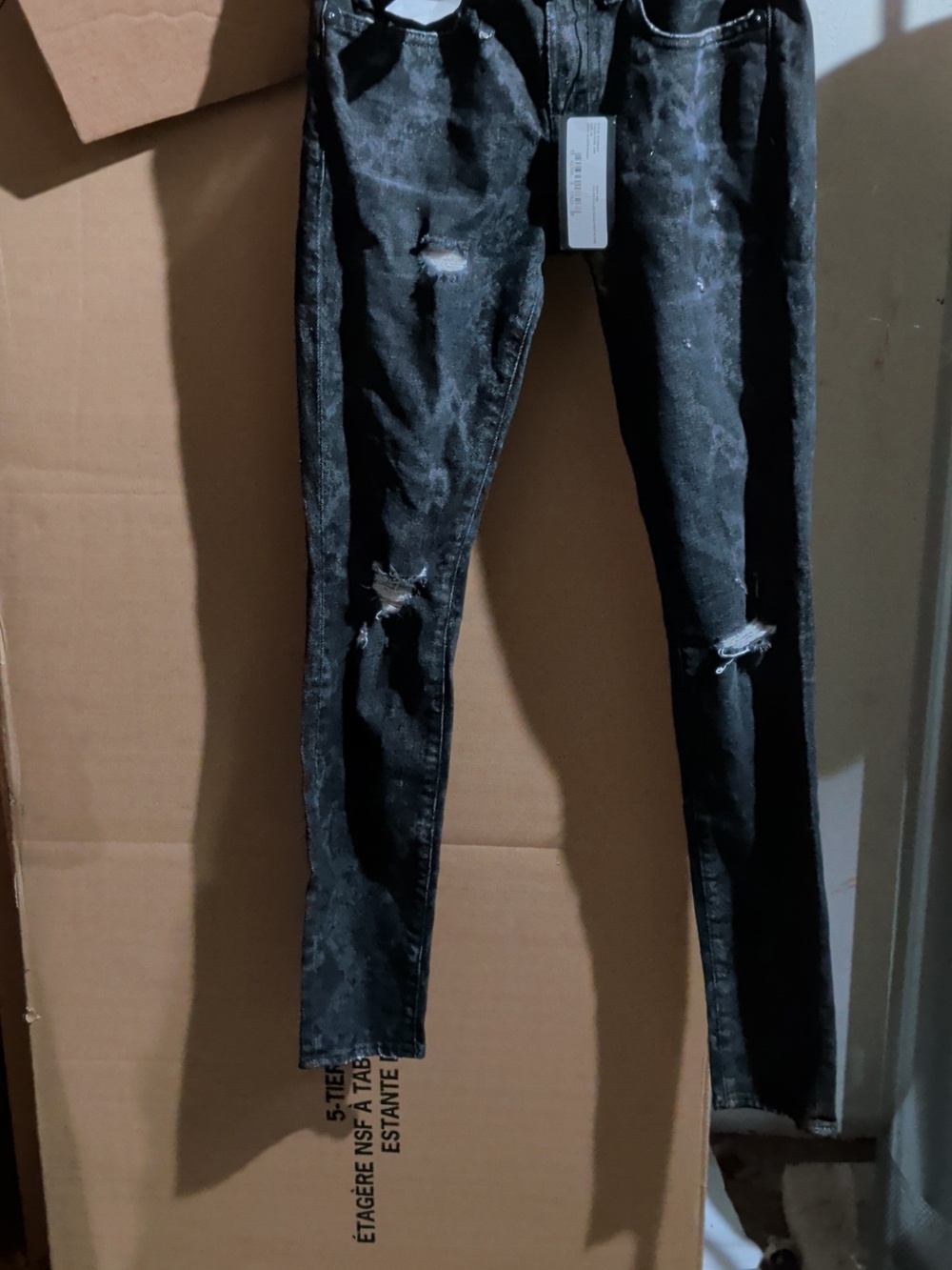 Nwt R13 Allison Skinny Fit Black Distressed Callen Snake Print Jeans With Rips - Picture 5 of 12
